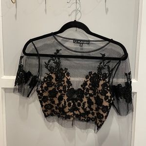 For Love and Lemons black lace crop top